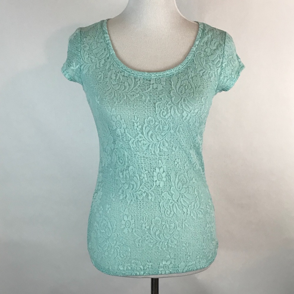 Ann Taylor Aqua Lace Top Size Small
